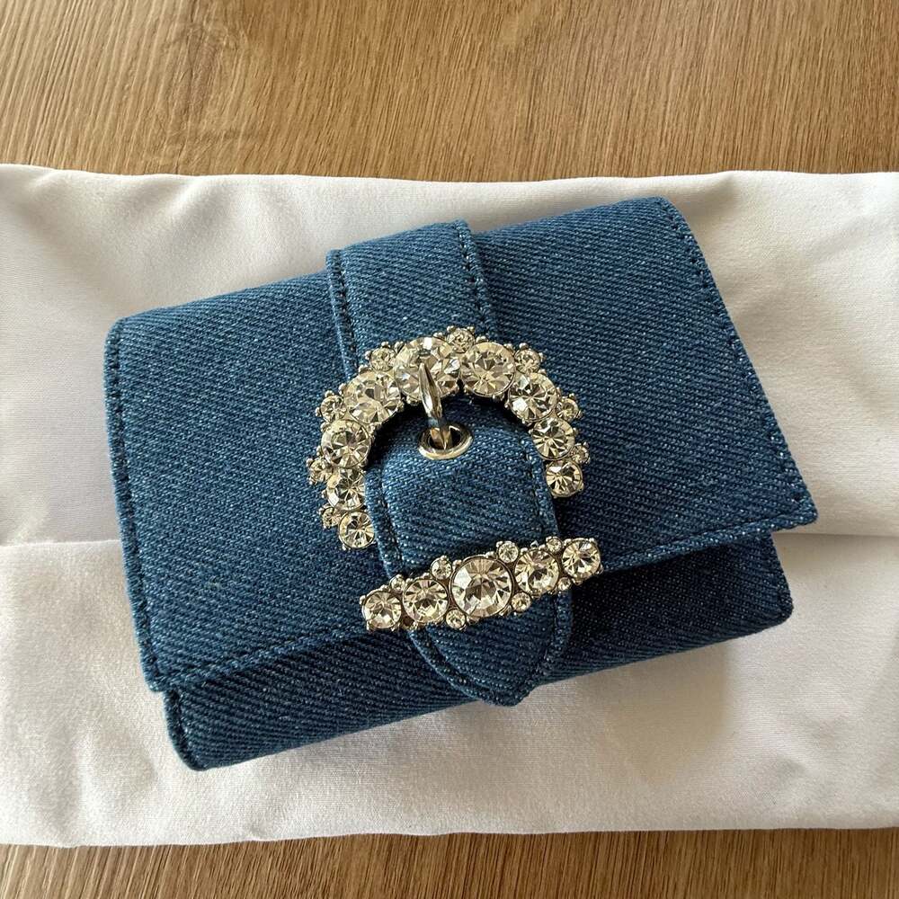 Jimmy Choo Chéri Crystal-Buckle Denim Card Case